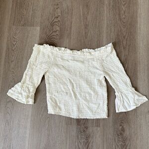 Off The Shoulder Cropped White Ribbed Top from Kendall & Kylie’s Pac-Sun Line